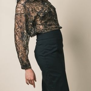 Zara Dark Green Gold Lace Top